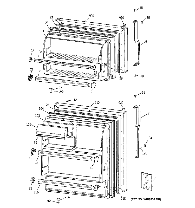 DOORS Diagram and Parts List for CTX17BABNRWW  Hotpoint Refrigerator