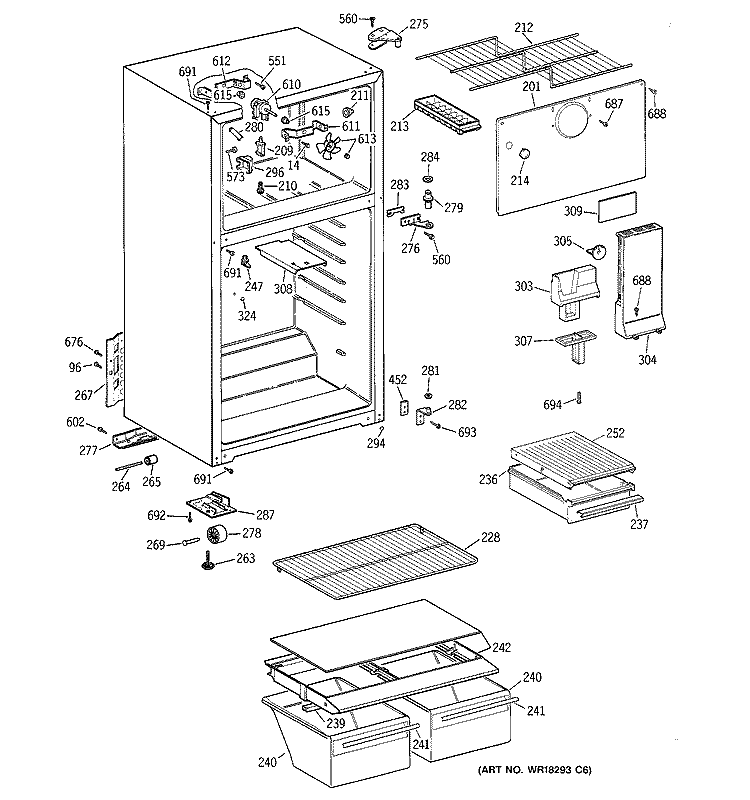 CABINET Diagram and Parts List for CTX18BACGRWW  Hotpoint Refrigerator