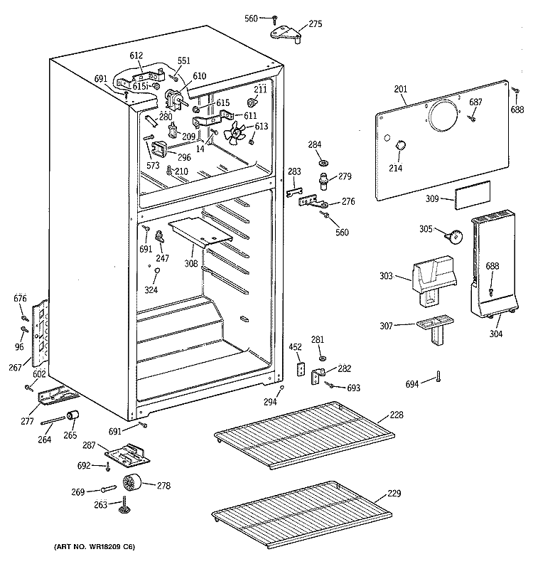 CABINET Diagram and Parts List for CTX18LYZSRWH  Hotpoint Refrigerator
