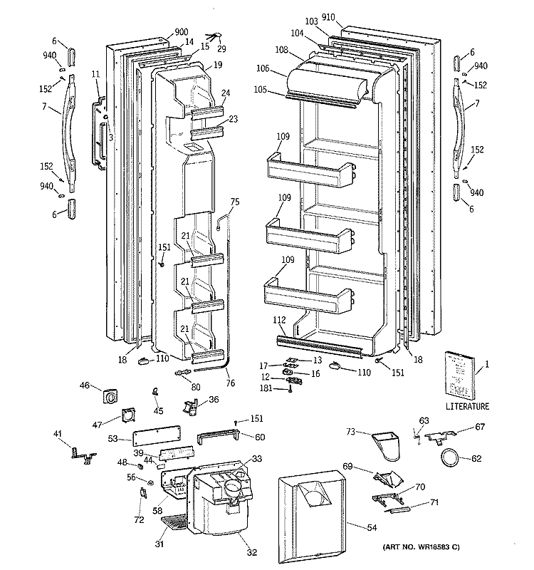 DOORS Diagram and Parts List for CSX22GRBEAA  Hotpoint Refrigerator