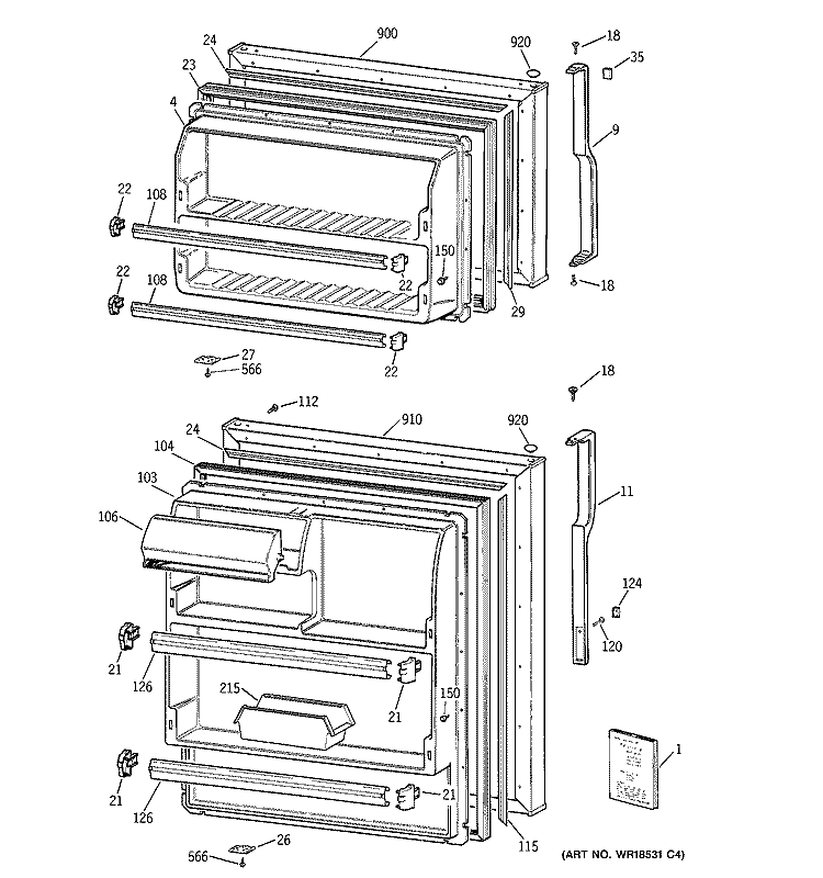 DOORS Diagram and Parts List for CTX14BABNRWW  Hotpoint Refrigerator