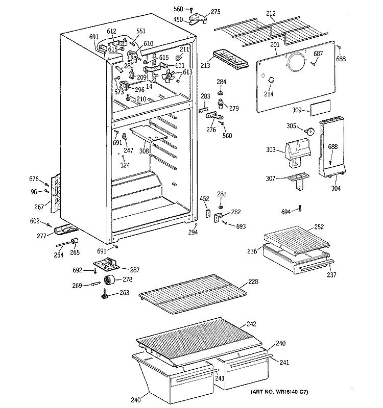 CABINET Diagram and Parts List for CTX14BABNRWW  Hotpoint Refrigerator