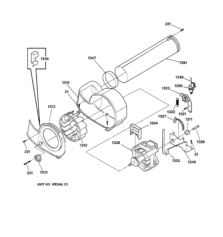 MOTOR Diagram and Parts List for DSXH43GV0WW  General Electric Dryer