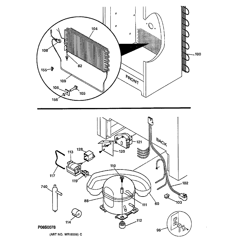 UNIT PARTS Diagram and Parts List for FUF14DABRWH  General Electric Freezer