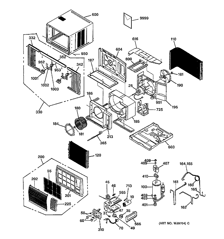 Section Diagram and Parts List for AGV18DBG1  General Electric Air Conditioner