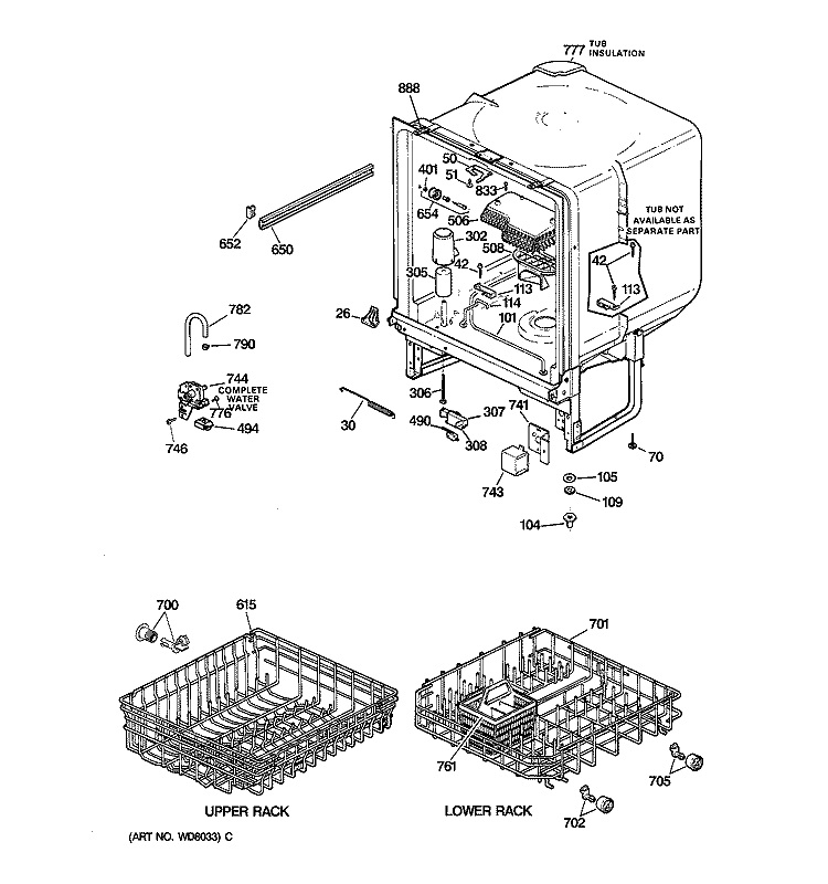 BODY PARTS Diagram and Parts List for GSD2000Z05AD  General Electric Dishwasher