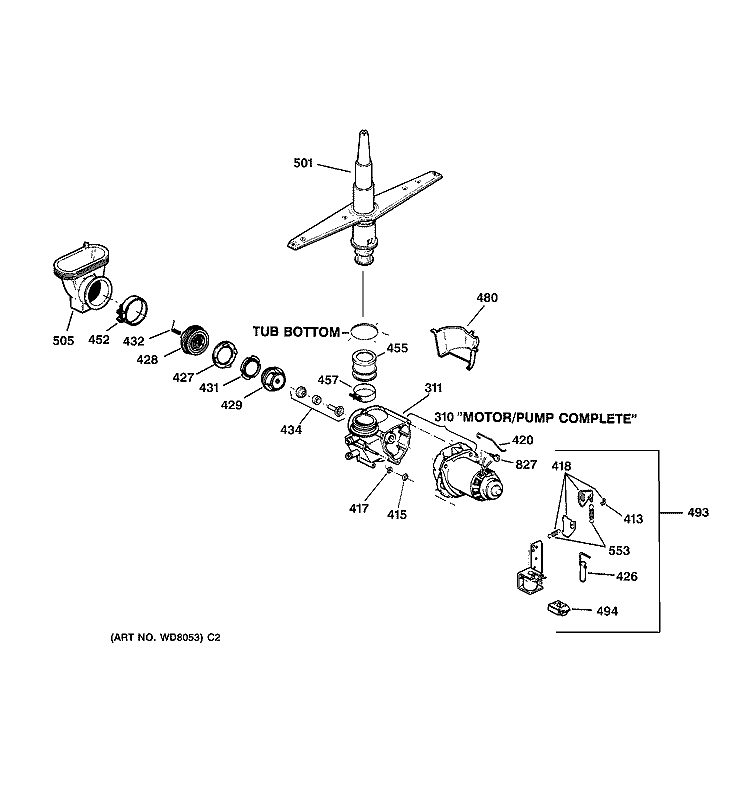 MOTOR - PUMP MECHANISM Diagram and Parts List for GSD3820Z05BB  General Electric Dishwasher