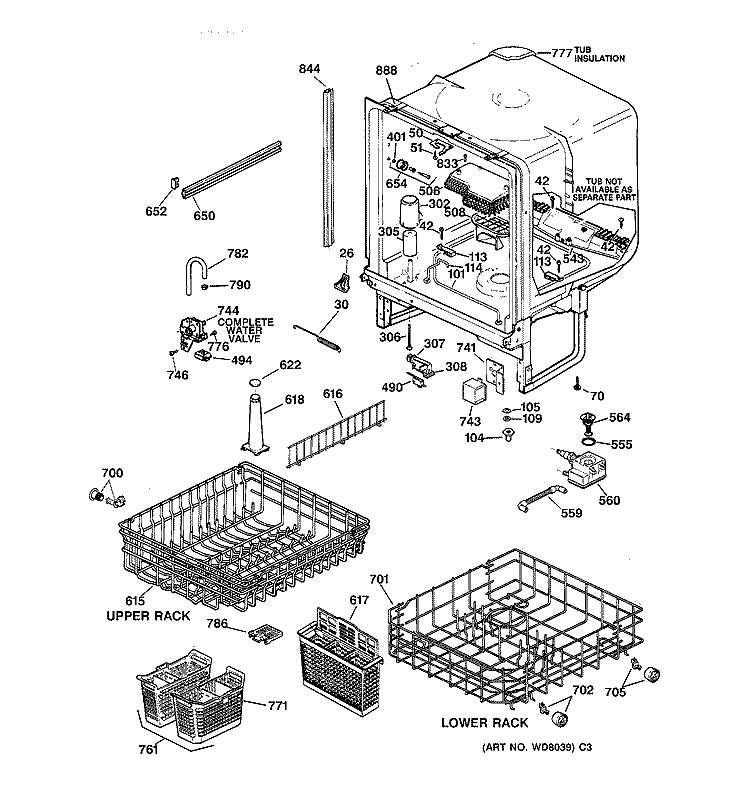 BODY PARTS Diagram and Parts List for GSD4122Z05BB  General Electric Dishwasher