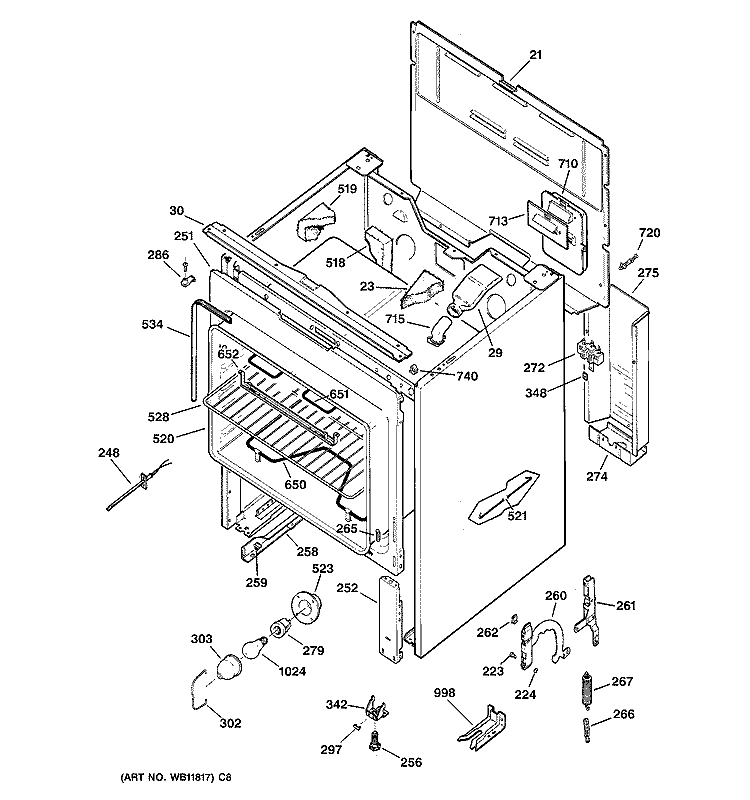BODY PARTS Diagram and Parts List for JBS61WB1WW  General Electric Range