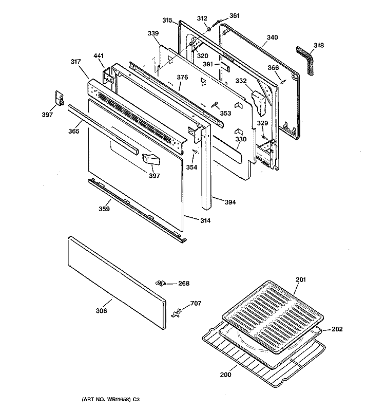 DOOR PARTS Diagram and Parts List for JGBP27BEA5AD  General Electric Range