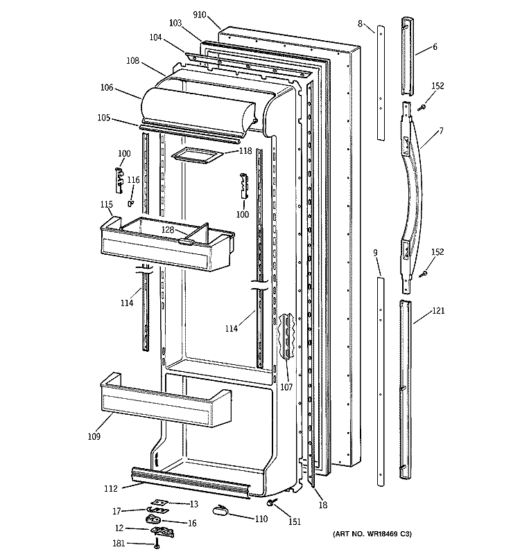 FRESH FOOD DOOR Diagram and Parts List for TFX25CPCEBB  General Electric Refrigerator