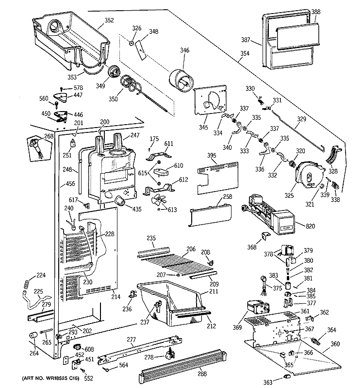 FREEZER SECTION Diagram and Parts List for TFX25CPCEBB  General Electric Refrigerator