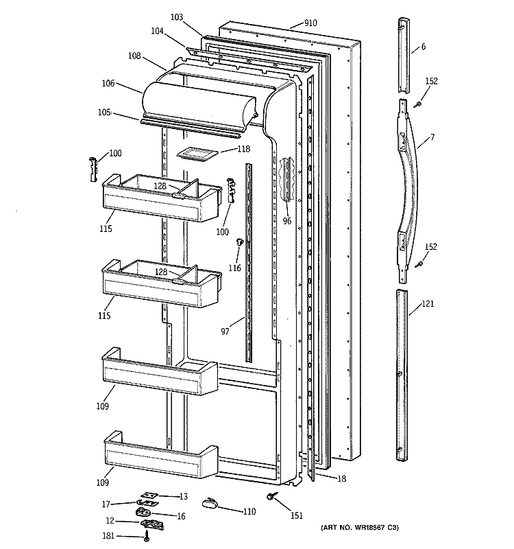 FRESH FOOD DOOR Diagram and Parts List for TPG21JRCEBB  General Electric Refrigerator