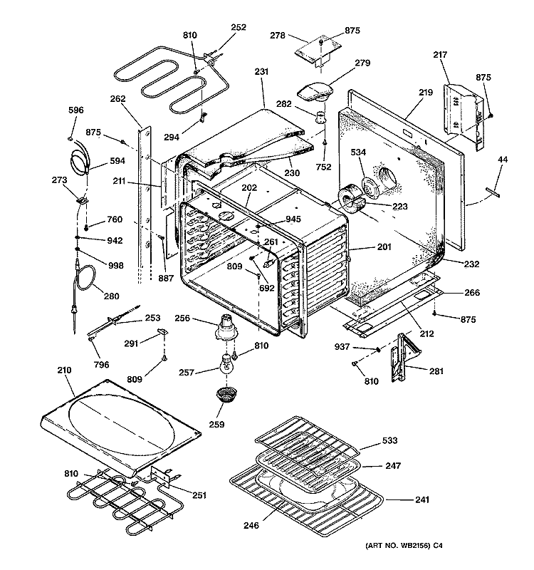 UPPER OVEN Diagram and Parts List for ZET757BA1BB  General Electric Wall Oven