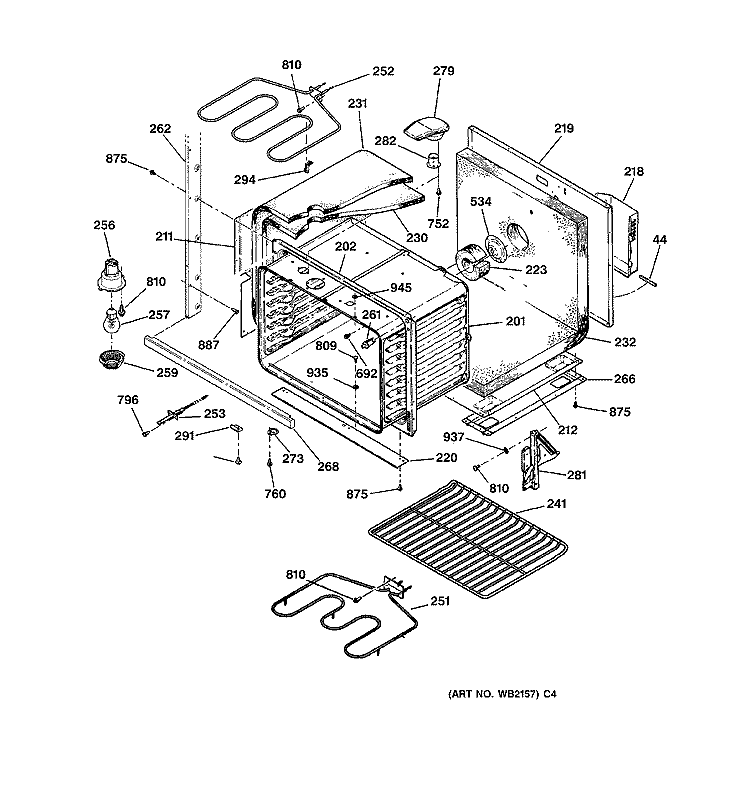 LOWER BODY Diagram and Parts List for JTP45BA1BB  General Electric Wall Oven