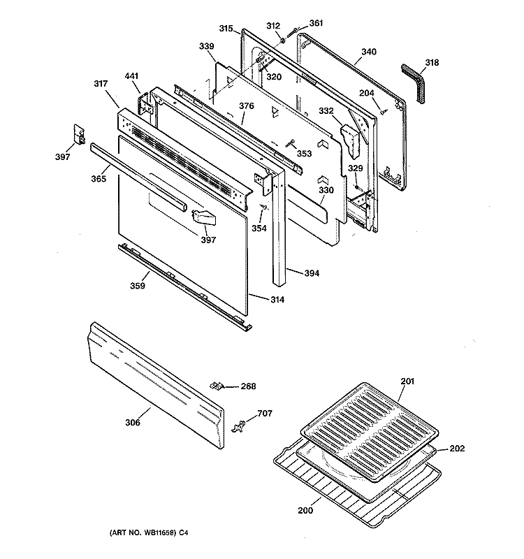 DOOR PARTS Diagram and Parts List for JGBP24BEA3WH  General Electric Range
