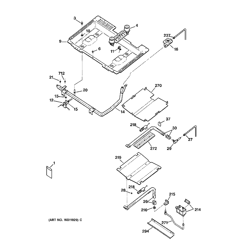 GAS & BURNER PARTS Diagram and Parts List for JGBP26AEA2AA  General Electric Range
