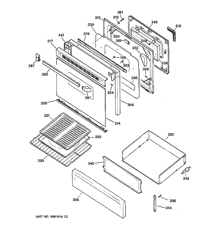 DOOR & DRAWER PARTS Diagram and Parts List for JGBP26AEA2AA  General Electric Range