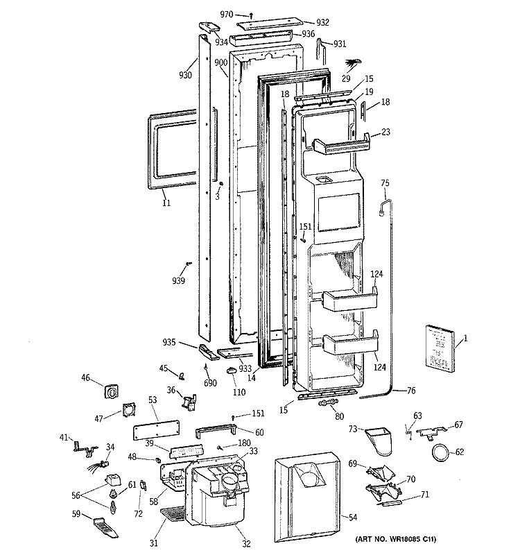 FREEZER DOOR Diagram and Parts List for TPG21KRCEWH  General Electric Refrigerator