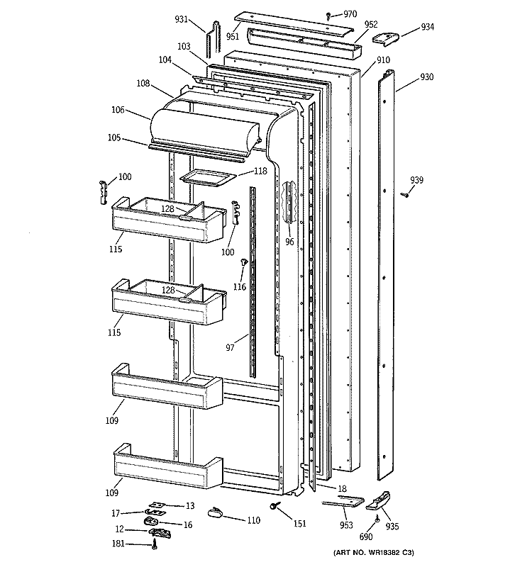 FRESH FOOD DOOR Diagram and Parts List for TPG21KRCEWH  General Electric Refrigerator