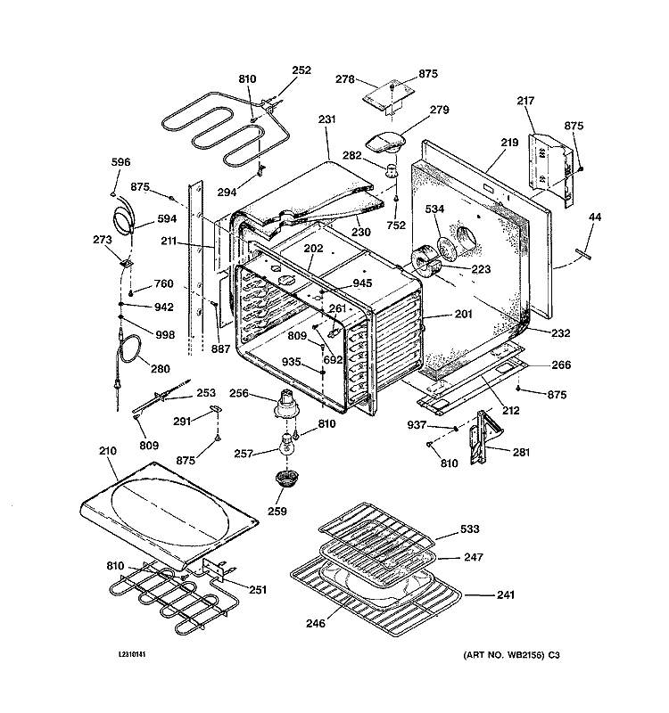 UPPER BODY Diagram and Parts List for JTP56WA1WW  General Electric Wall Oven