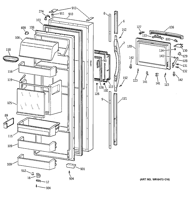 FRESH FOOD DOOR Diagram and Parts List for TPG24PFCEWW  General Electric Refrigerator