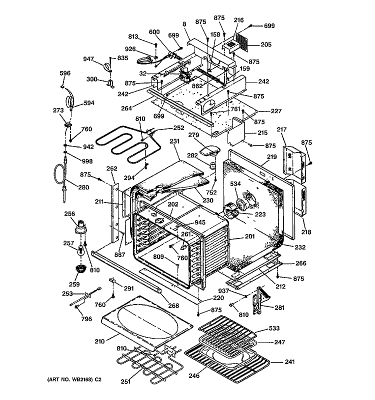 OVEN BODY & M / W SUPPORT Diagram and Parts List for JTP95BA1BB  General Electric Microwave Oven Combo