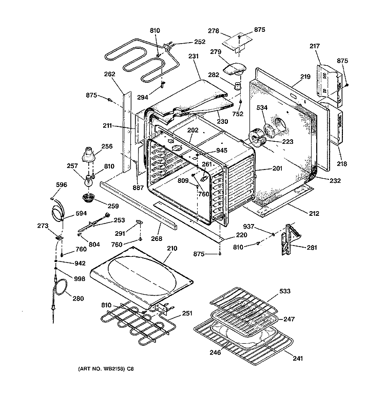BODY Diagram and Parts List for JTP18BA1BB  General Electric Wall Oven