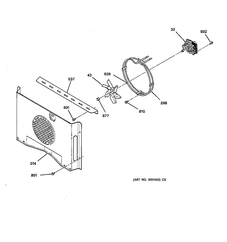 FAN Diagram and Parts List for JCTP18BA1BB  General Electric Wall Oven