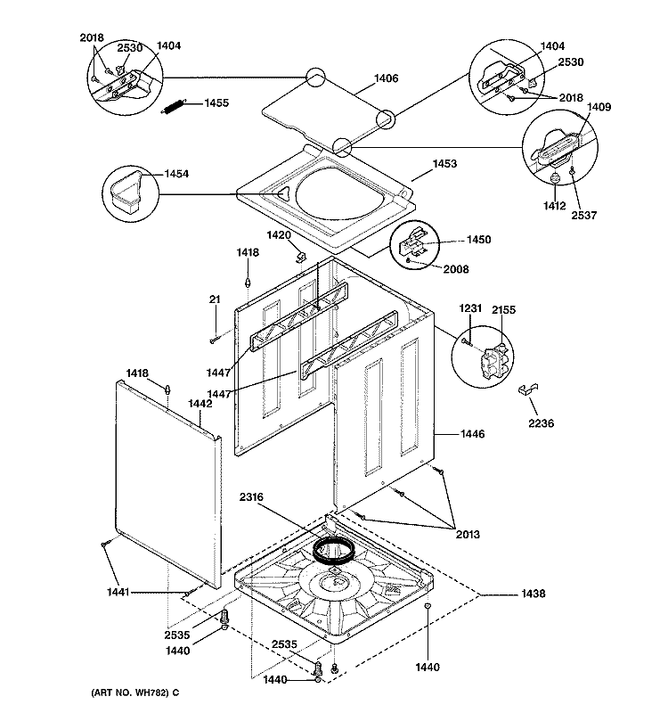 WASHER CABINET Diagram and Parts List for WSM2700TCWAB  General Electric Washer Dryer Combo