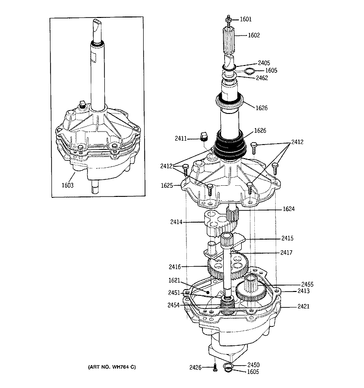 TRANSMISSION ASSEMBLY Diagram and Parts List for WSM2700TDWWB  General Electric Washer Dryer Combo