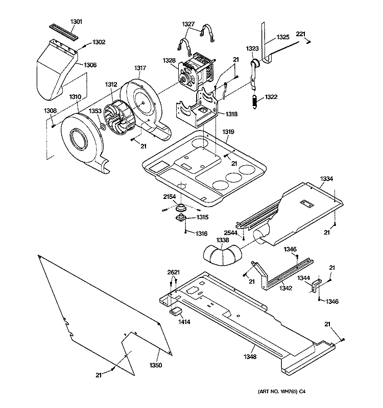 DRYER MOTOR, BLOWER & BELT Diagram and Parts List for WSM2700TEWWB  General Electric Washer Dryer Combo