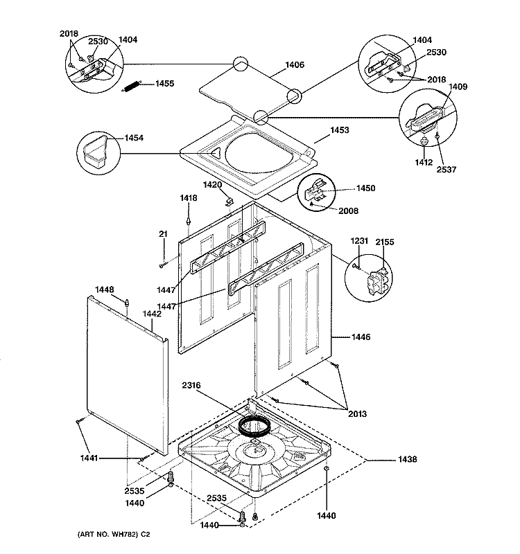 WASHER LOWER CABINET & TOP Diagram and Parts List for WSM2700TEWWB  General Electric Washer Dryer Combo