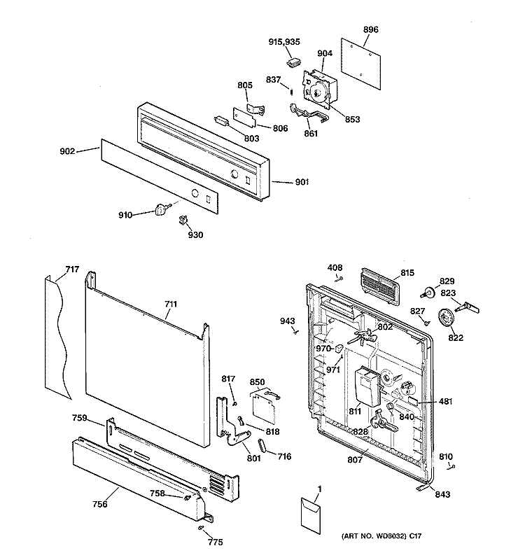 ESCUTCHEON & DOOR ASSEMBLY Diagram and Parts List for HDA1000Z06WH  Hotpoint Dishwasher