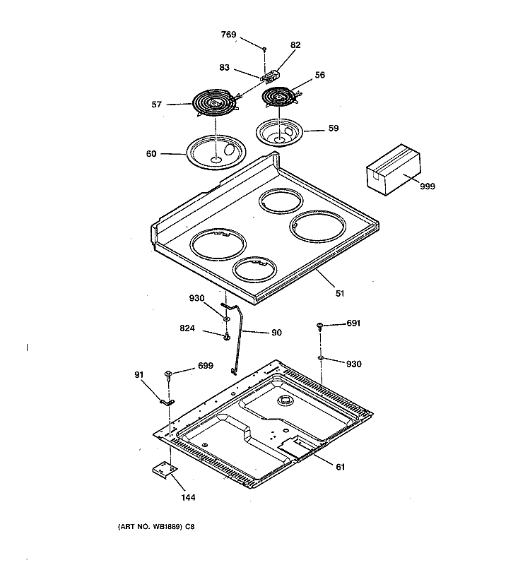 COOKTOP Diagram and Parts List for RB755GT5WH  Hotpoint Range