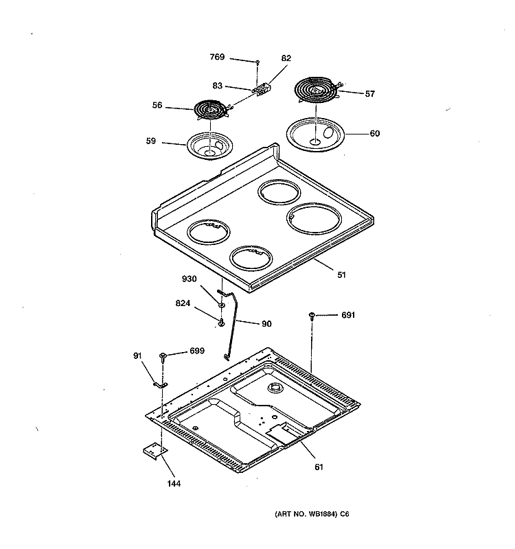 COOKTOP Diagram and Parts List for LEB316GT5WH  General Electric Range