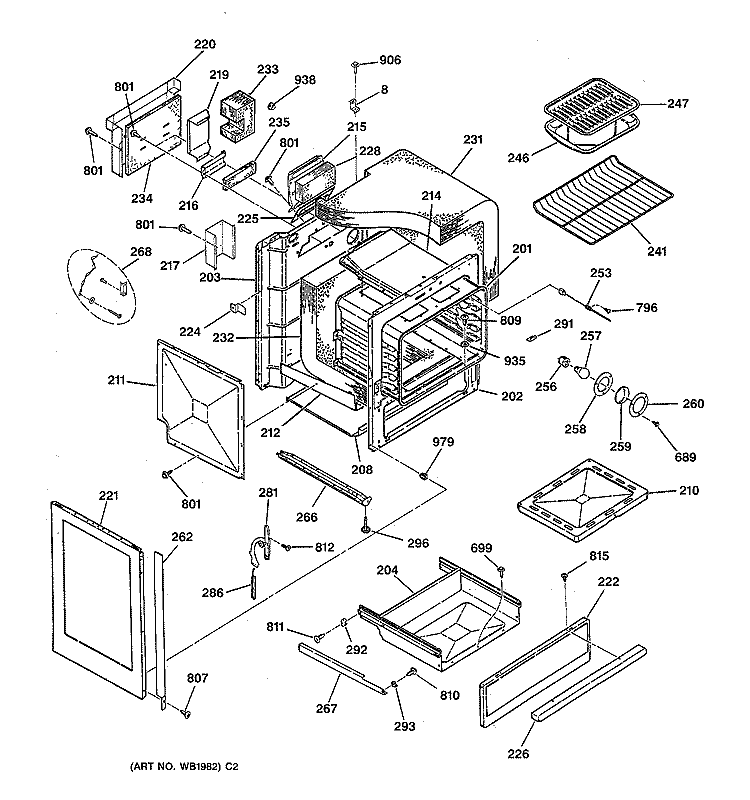 BODY PARTS Diagram and Parts List for JGSP22GEV3BB  General Electric Range