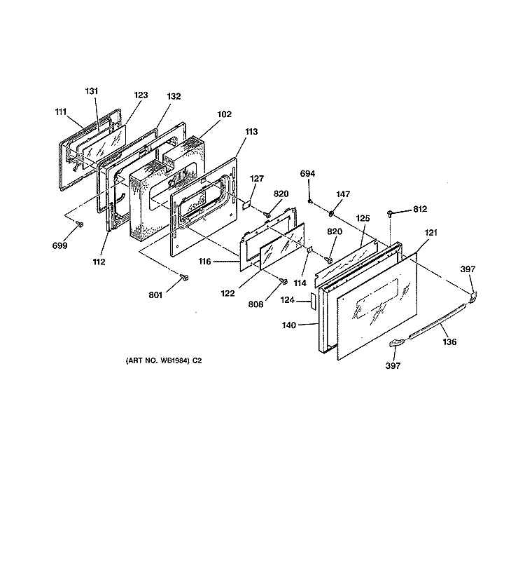 DOOR Diagram and Parts List for JGSP22GEV3BB  General Electric Range