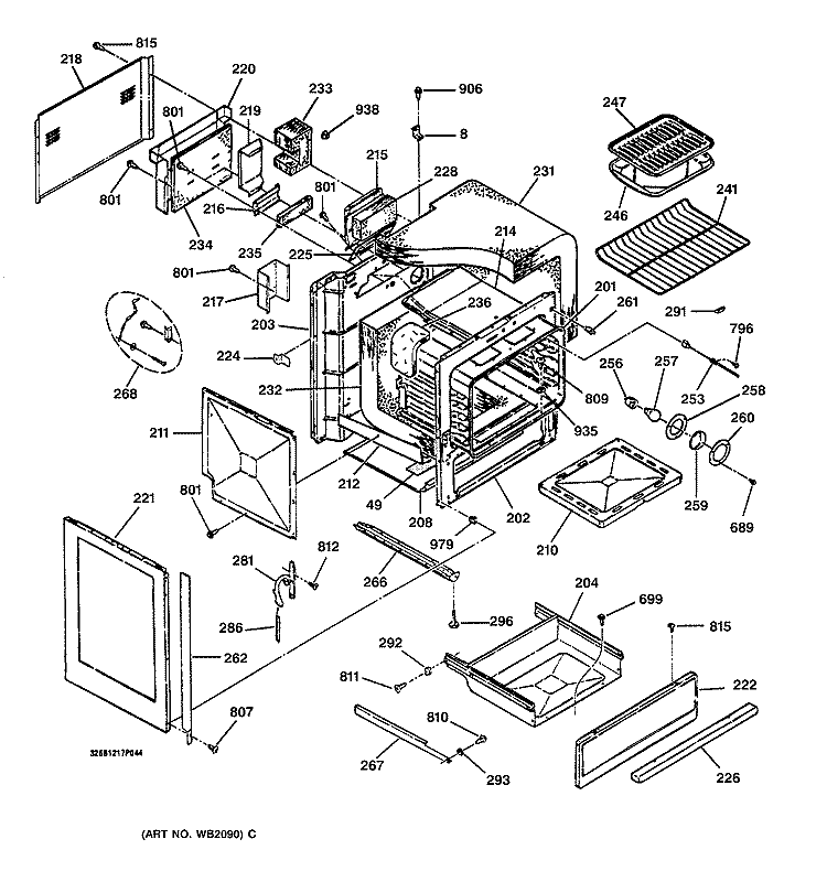 BODY & DRAWER PARTS Diagram and Parts List for JGSP23BEY1BB  General Electric Range