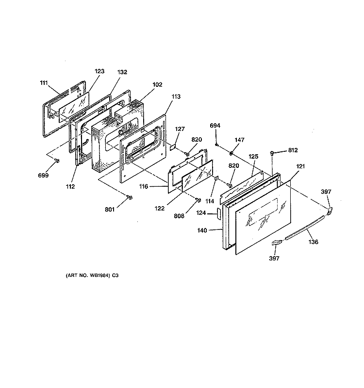 DOOR Diagram and Parts List for JGSP23BEY1BB  General Electric Range