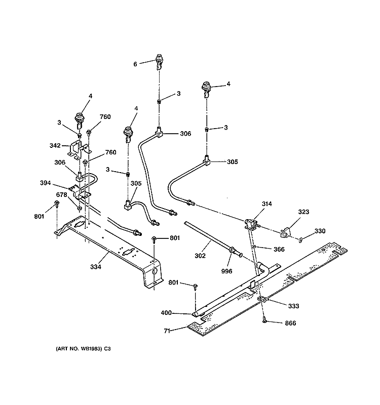 SURFACE BURNER Diagram and Parts List for JGSP23BEY1BB  General Electric Range