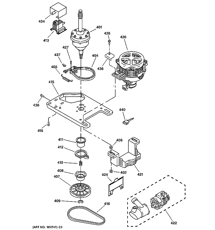 BRAKE, CLUTCH, GEARCASE, MOTOR & PUMP PARTS Diagram and Parts List for WSKP2060T1AB  General Electric Washer