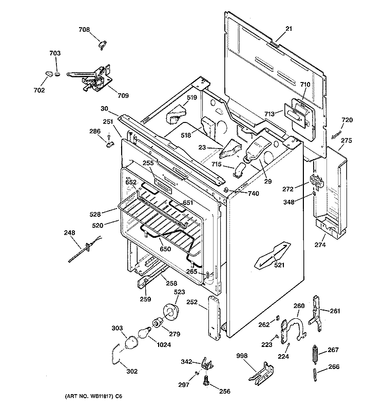 BODY PARTS Diagram and Parts List for JBP61DA2WH  General Electric Range
