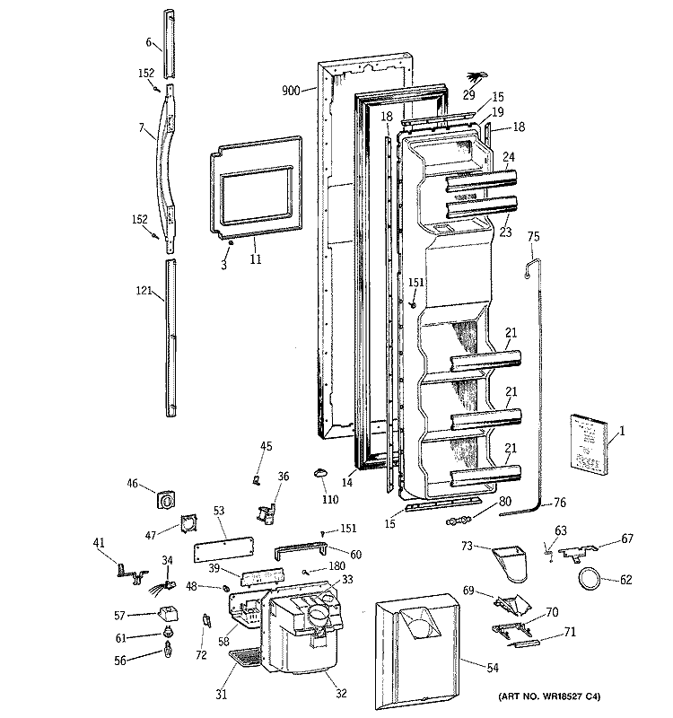 FREEZER DOOR Diagram and Parts List for TFX22ZPBEWW  General Electric Refrigerator
