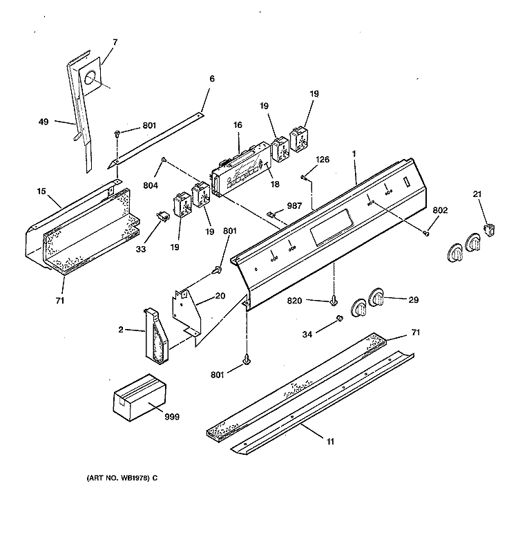 CONTROL PANEL Diagram and Parts List for JDP36GV1AD  General Electric Range