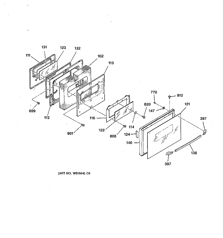 DOOR Diagram and Parts List for JDP36GV1AD  General Electric Range