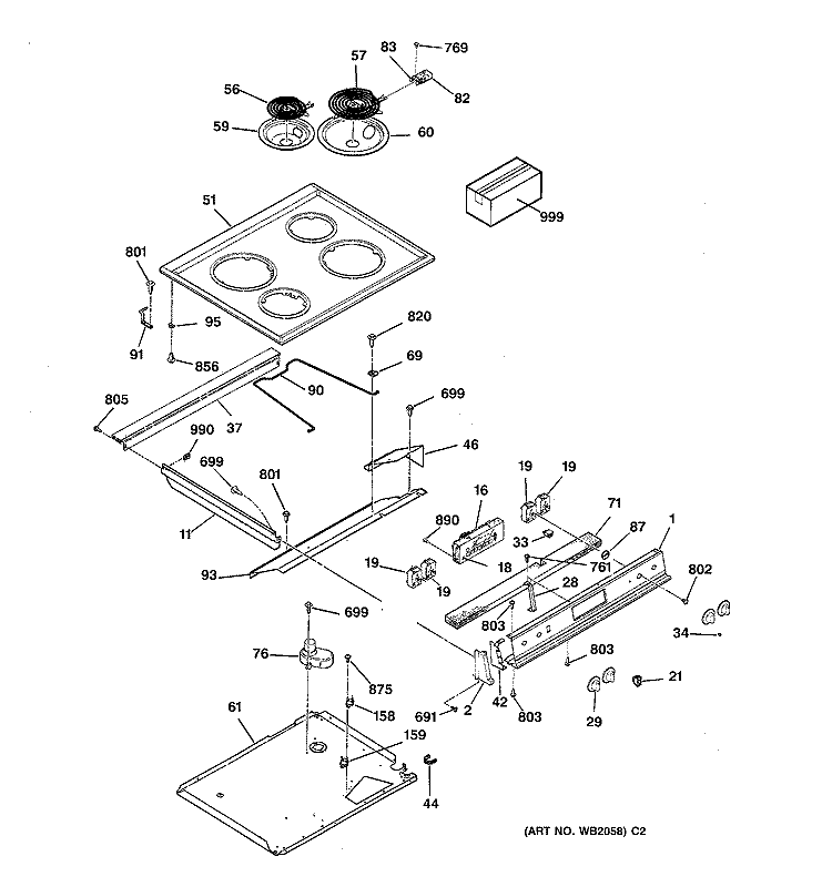 CONTROL PANEL & COOKTOP Diagram and Parts List for JSP34BW1BB  General Electric Range