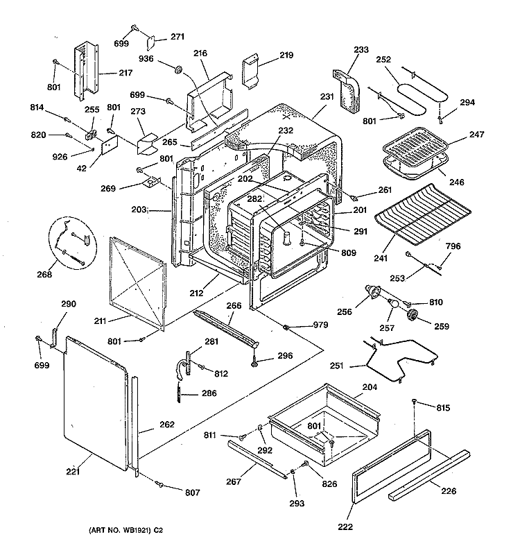 BODY & DRAWER PARTS Diagram and Parts List for JSP26GV1AD  General Electric Range