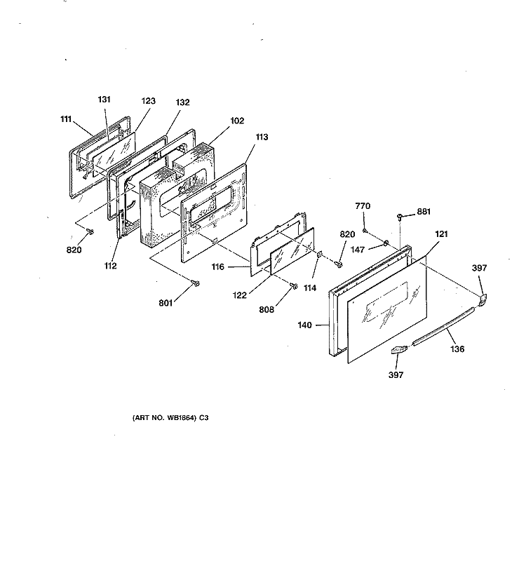 DOOR Diagram and Parts List for JSP26GV1AD  General Electric Range