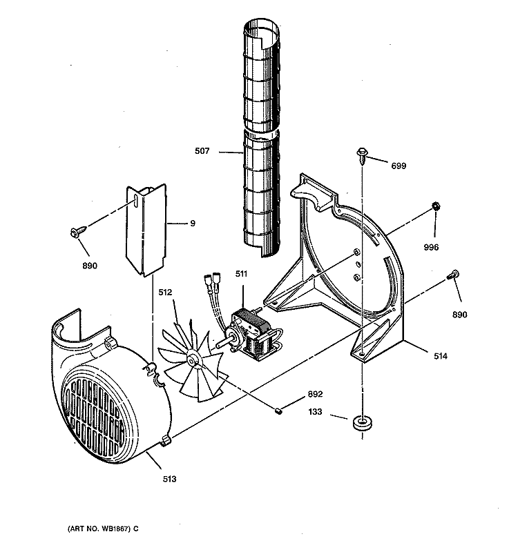 BLOWER Diagram and Parts List for JCSP28GV1BB  General Electric Range